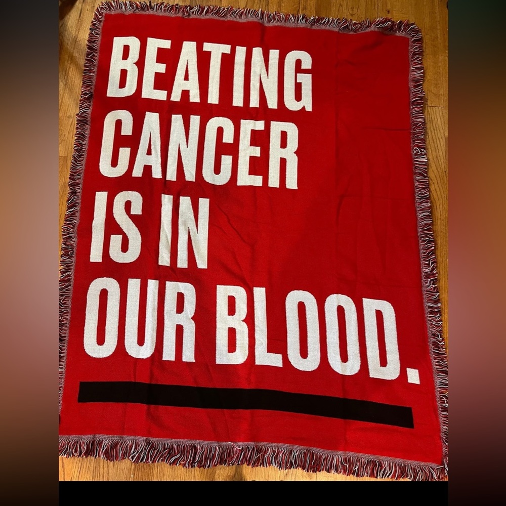Beating Cancer is in our blood throw blanket with fringe